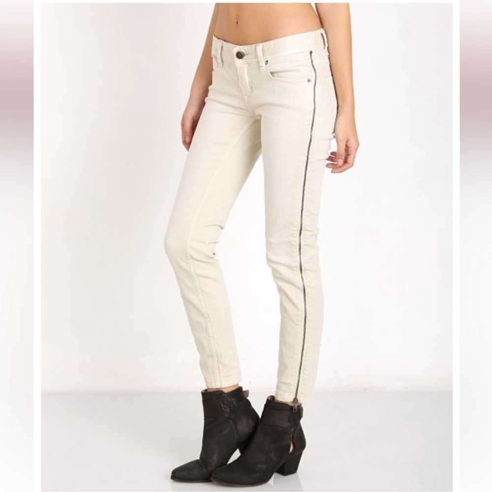 Free People Levon Zipper Skinny Bone Jeans Size 29 Cotton blend Beige